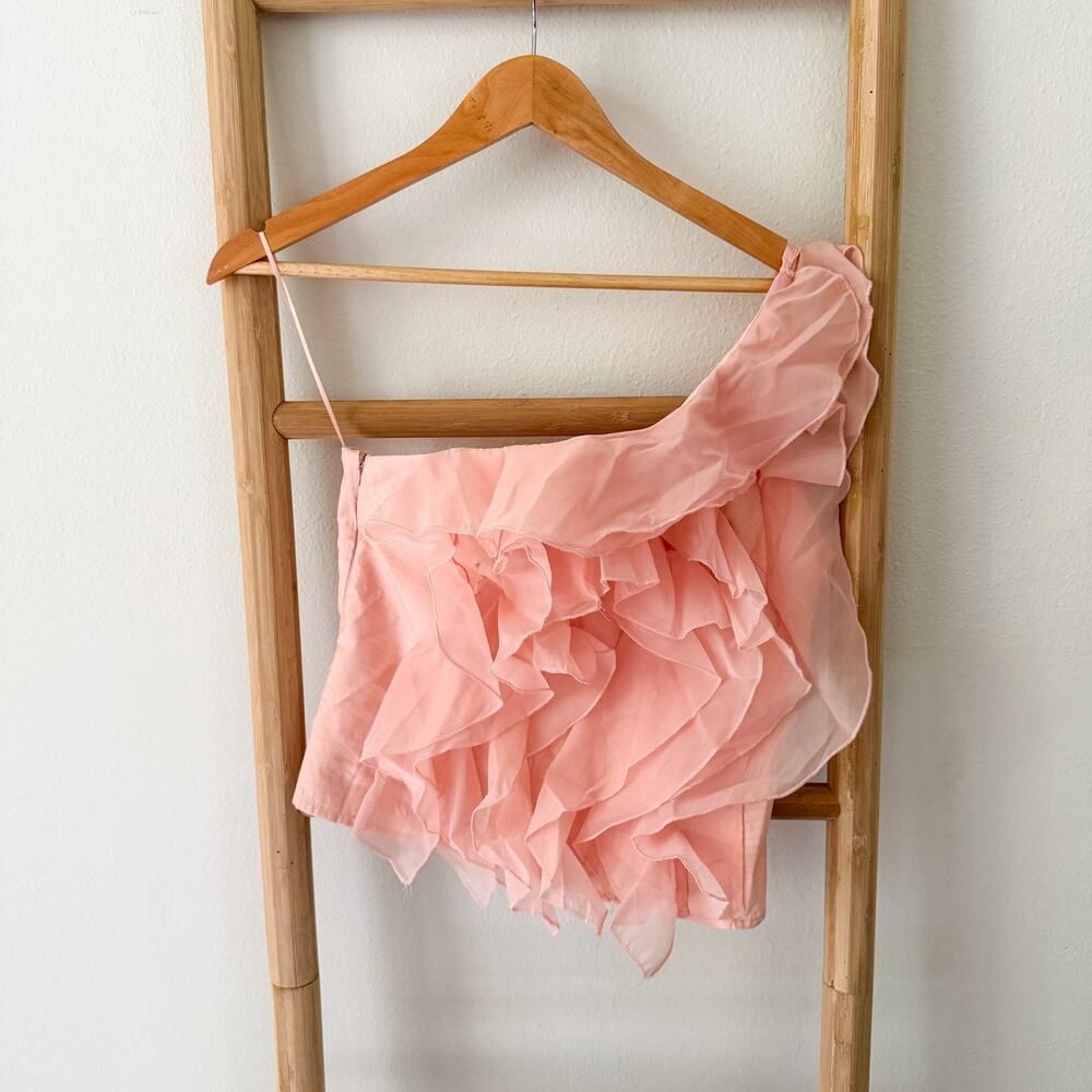 Beulah Style Pink One Shoulder Ruffle Top Size Small Asymmetrical Blouse